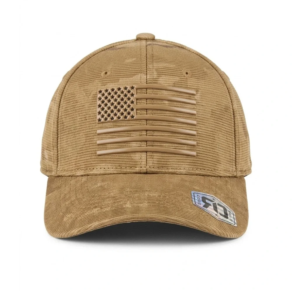 Runs Deep Premium Tactical American Flag Sueded Snapback Cap Hat BRN Subtle Camo